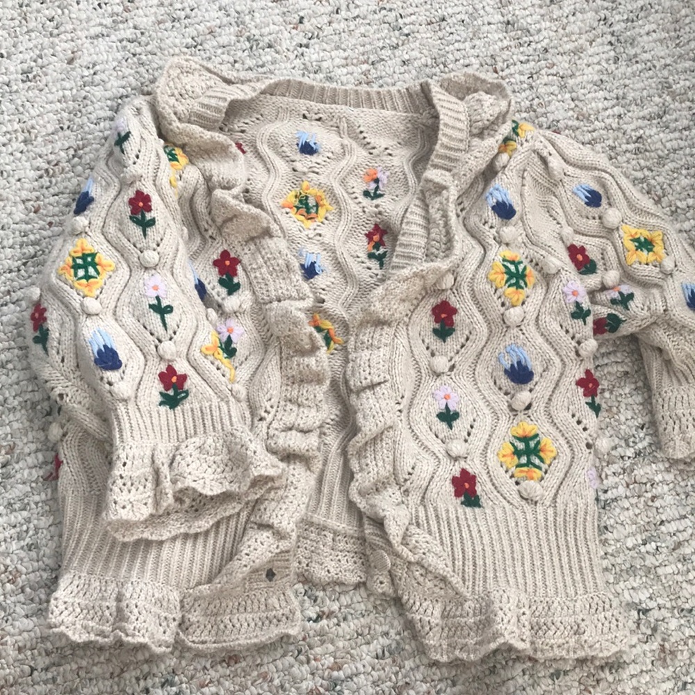 Zara pointelle flower cardigan